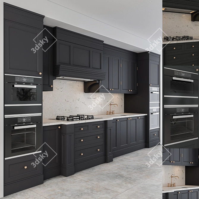 Elegant Black & Gold Kitchen 3D model image 1