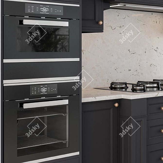 Elegant Black & Gold Kitchen 3D model image 3