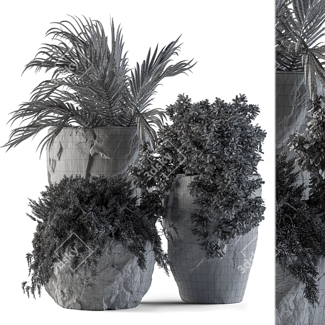 Rock Pot Plant Set 3D model image 5