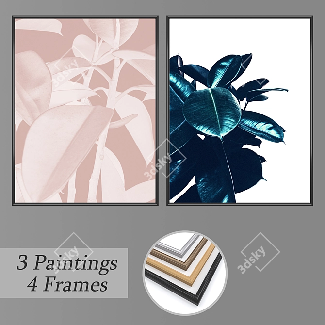 Elegant Wall Art Set with Frames 3D model image 1