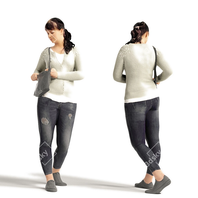 Realistic 3D Scanned Woman: 3 Variations 3D model image 3