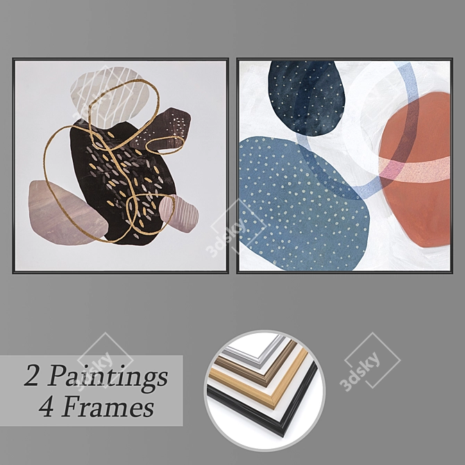 Multiframed Wall Paintings Set 3D model image 1