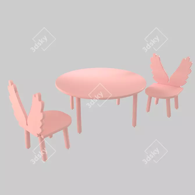 "Angel Wings" Kids Chair with Table 3D model image 4