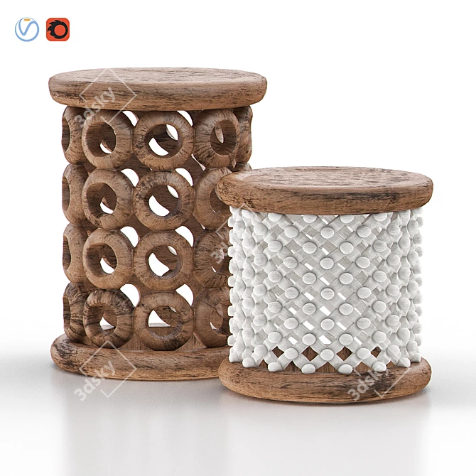 Exotic African Bamileke and Bracelet Stools 3D model image 1