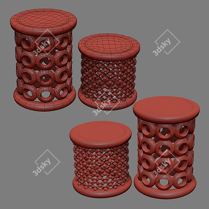 Exotic African Bamileke and Bracelet Stools 3D model image 4
