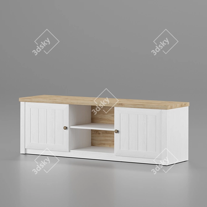 Contemporary White Oak TV Bench 3D model image 1