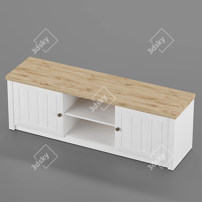 Contemporary White Oak TV Bench 3D model image 2