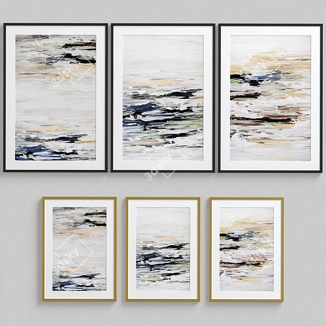 Contemporary Abstract Framed Print Set 3D model image 3