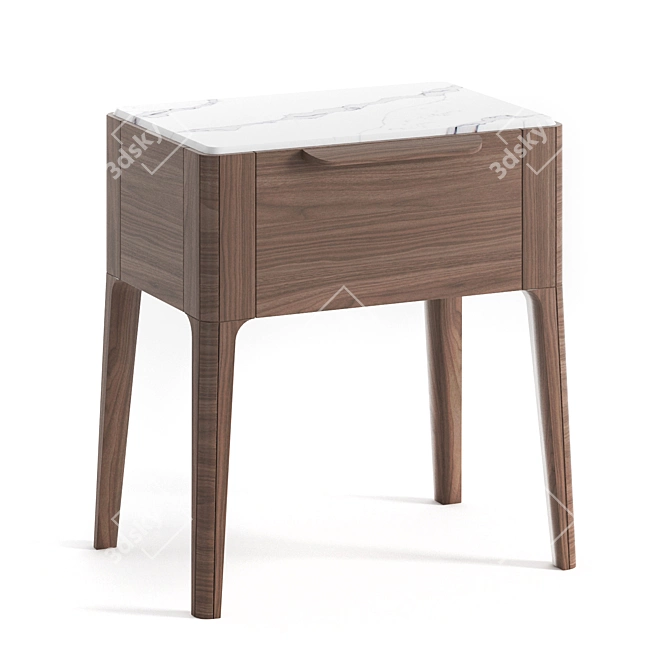 Elegant Walnut Bedside Table 3D model image 1