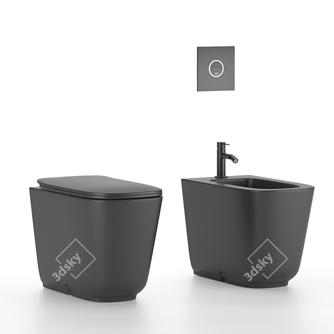 Sleek Matte Black Kerasan Toilet 3D model image 1