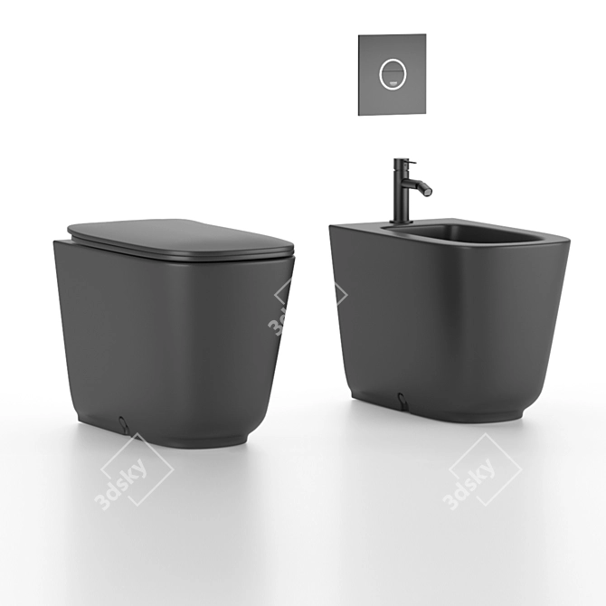 Sleek Matte Black Kerasan Toilet 3D model image 6