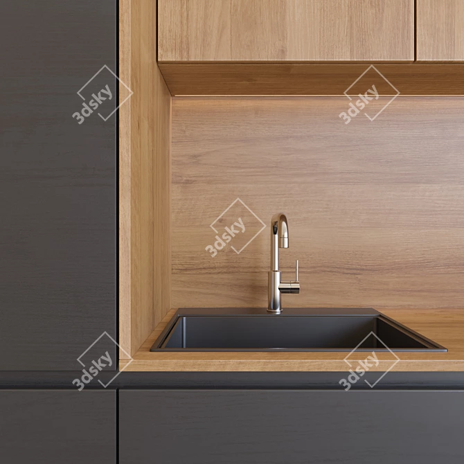 Sleek Modern Kitchen Set 3D model image 2