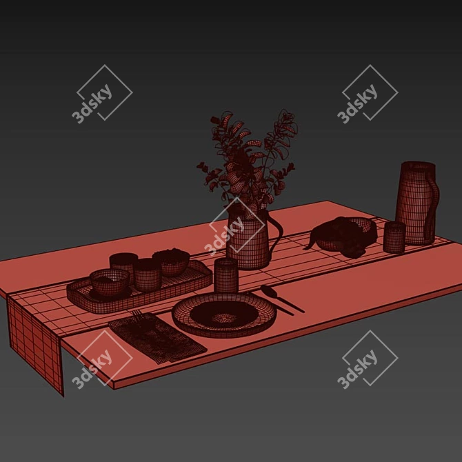 Elegant Breakfast Table Set 3D model image 5