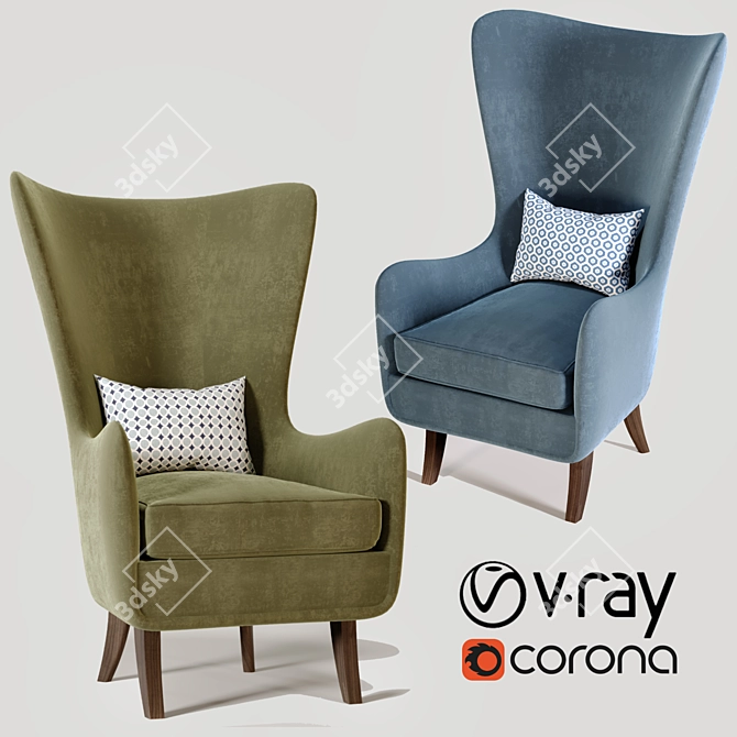 Elegant Wing Back Chair 3D model image 1