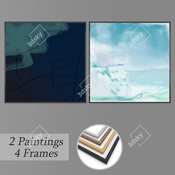 Elegant Wall Paintings Set 3D model image 1