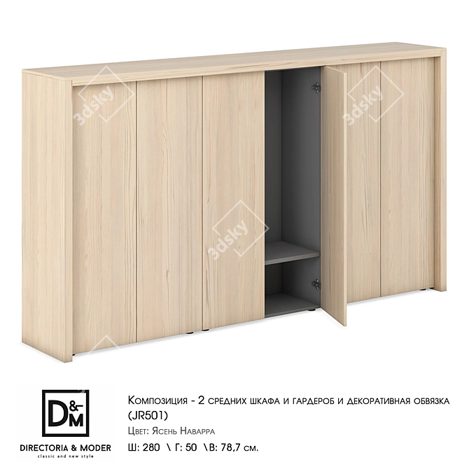 Elegant Duo: Cupboards, Wardrobe & Decorative Trim 3D model image 2