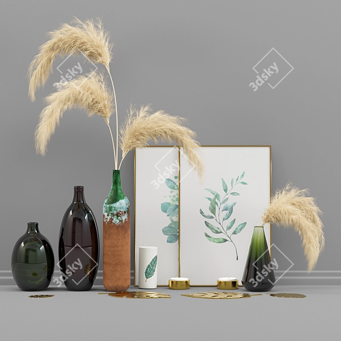 Elegant Pampas Decor Set 3D model image 6