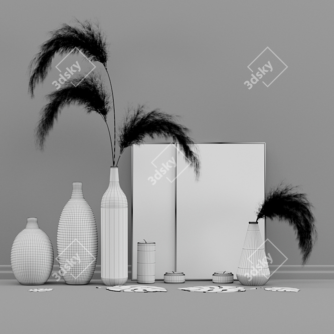 Elegant Pampas Decor Set 3D model image 8