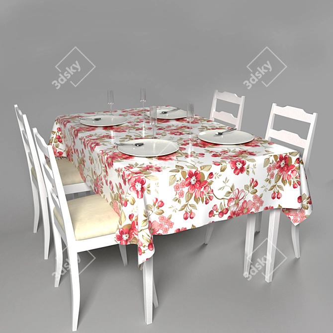 Modern Dining Set with Chairs 3D model image 2