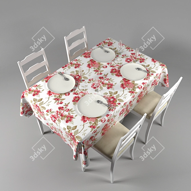 Modern Dining Set with Chairs 3D model image 3
