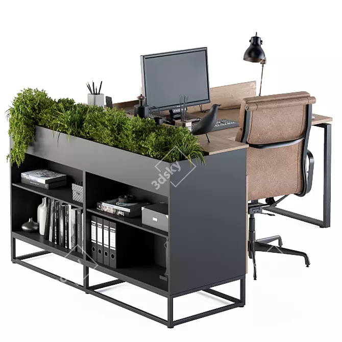 Modern L-shaped Office Desk Set 3D model image 3