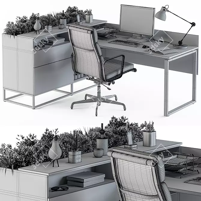 Modern L-shaped Office Desk Set 3D model image 5