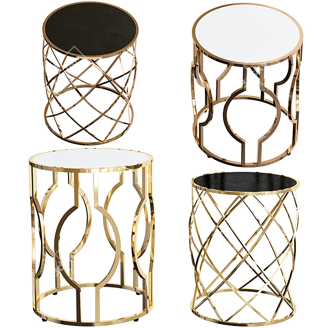 Fara Wide Gold Mirrored Table Set | Elegant & Luxurious 3D model image 1