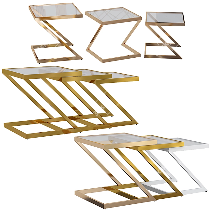 Glamorous Gold Chrome & Clear Glass Nesting Tables 3D model image 1