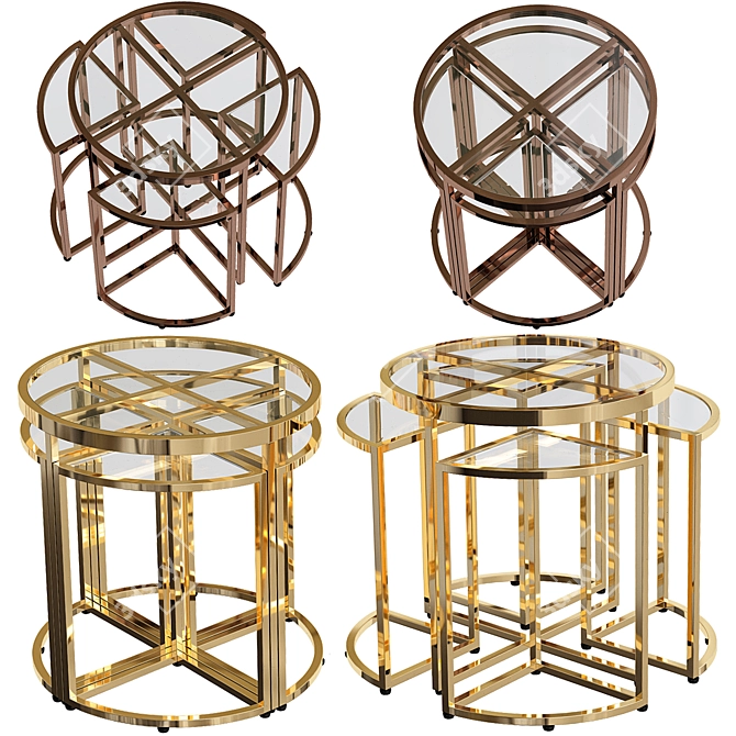 Elegant Ella Clear Glass & Gold Chrome Nest Tables 3D model image 1