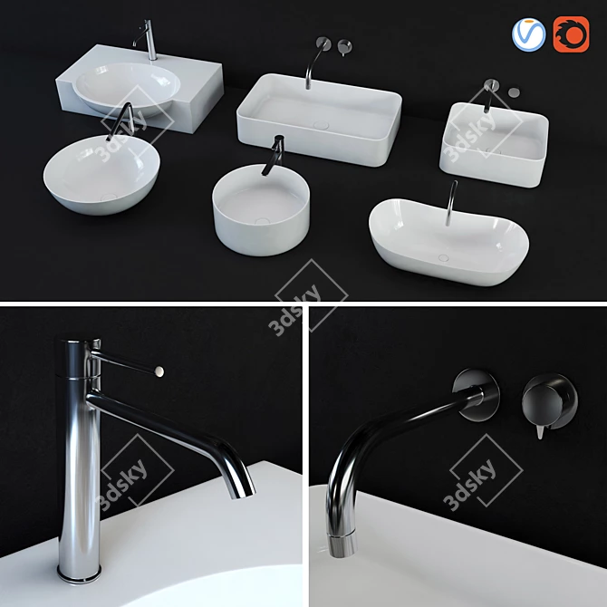 6-Faucet Wash Basin 3D model image 1