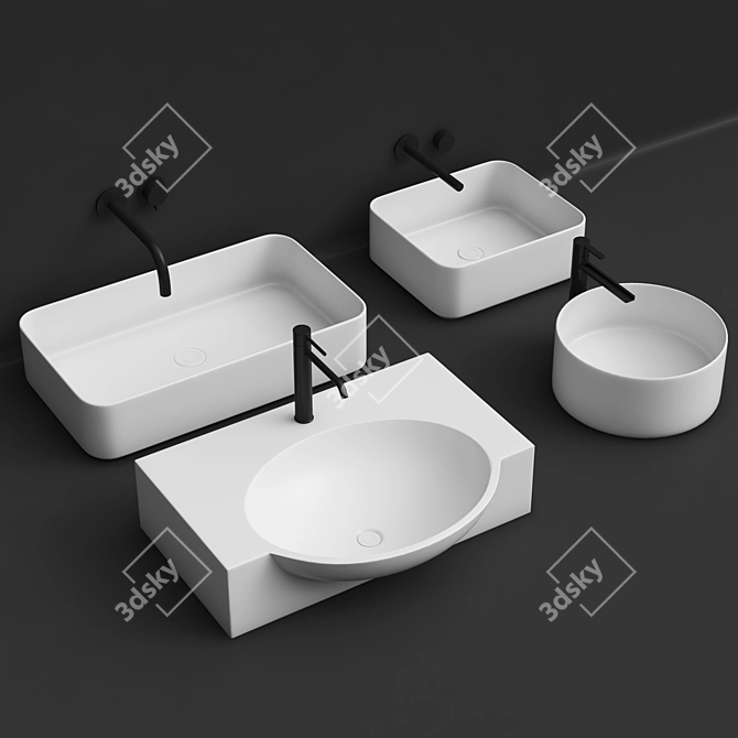 6-Faucet Wash Basin 3D model image 3