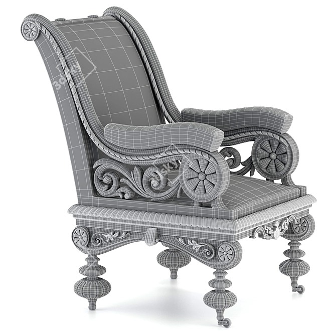 Antique Victorian Carved Armchair 3D model image 4