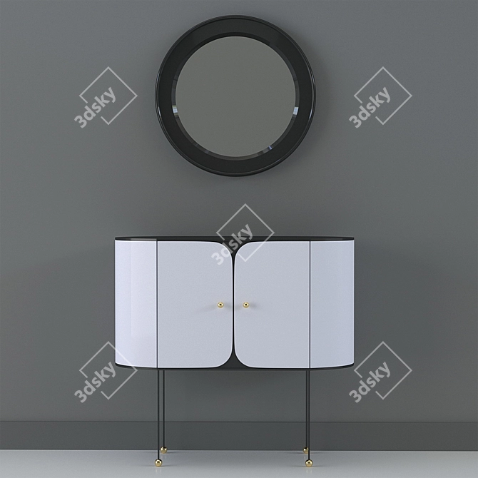 Sleek Console with Round Mirror 3D model image 1