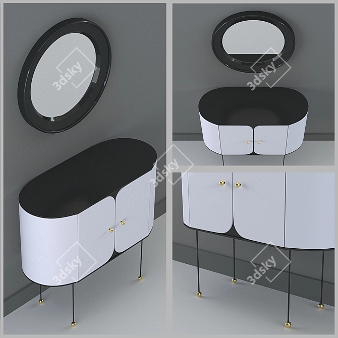 Sleek Console with Round Mirror 3D model image 2