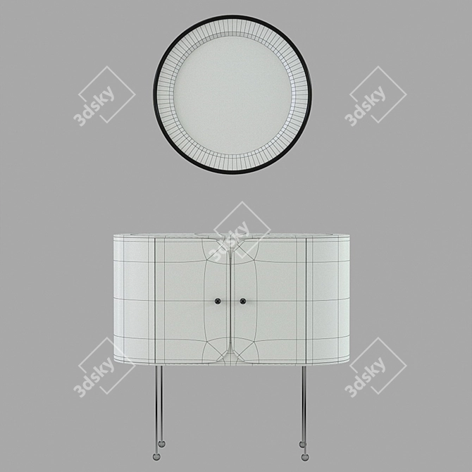 Sleek Console with Round Mirror 3D model image 3