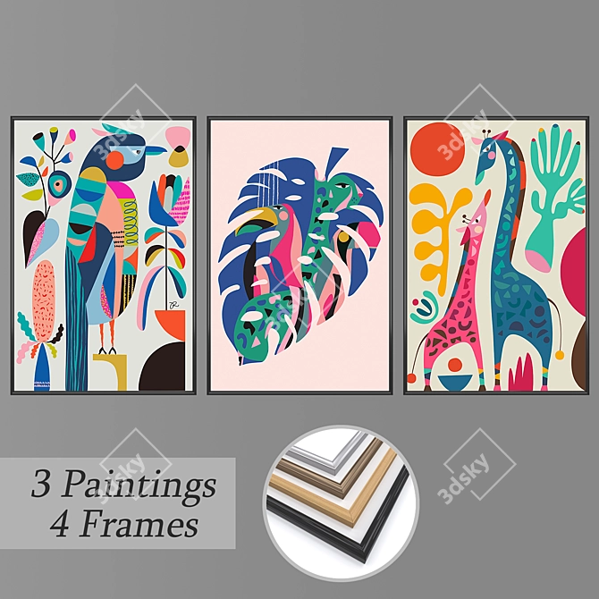 Versatile Set of 3 Wall Paintings 3D model image 1