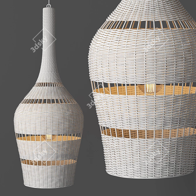 MONTAUK Rattan Pendant Lights: Handwoven Elegance 3D model image 4