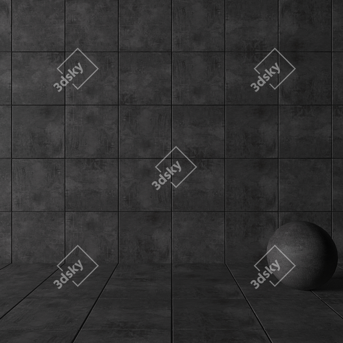 Boldly Black Concrete Wall Tiles 3D model image 3