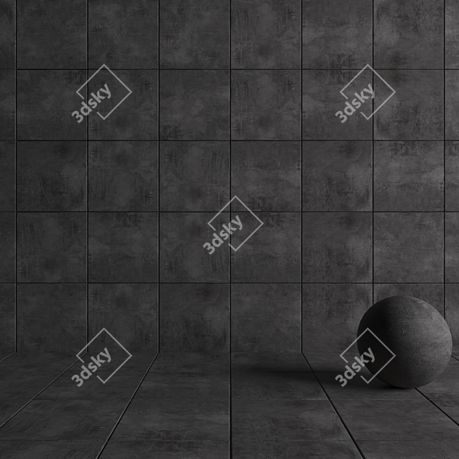 Boldly Black Concrete Wall Tiles 3D model image 4