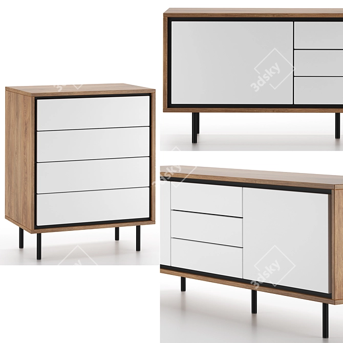 JYSK HALBY Wood and Metal Sideboard Chest 3D model image 3