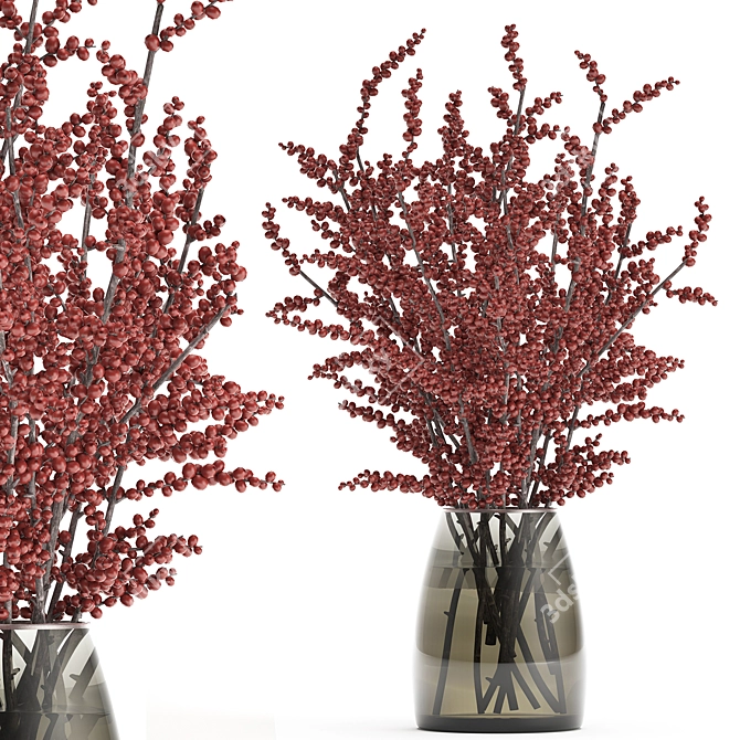 Natural Red Berry Branch Bouquet 3D model image 1