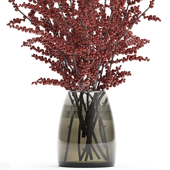 Natural Red Berry Branch Bouquet 3D model image 3