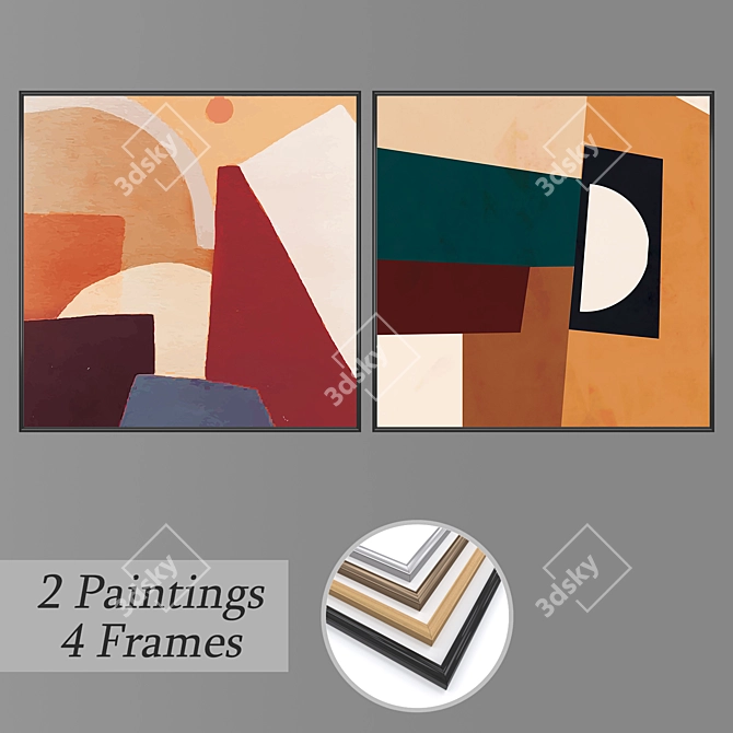 Modern Wall Paintings Set 3D model image 1