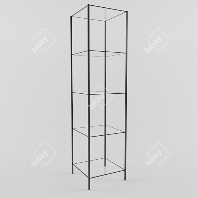 Title: Minimalist Black Metal Shelving with Glass Shelves 3D model image 1