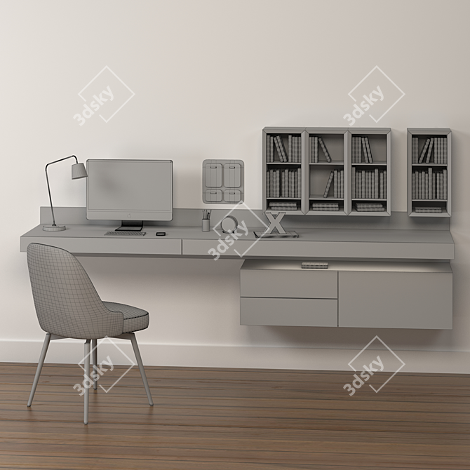 Sleek Desk Set: Mid-Century Chair, PIANCA_ALA, IKEA Table Lamp 3D model image 4