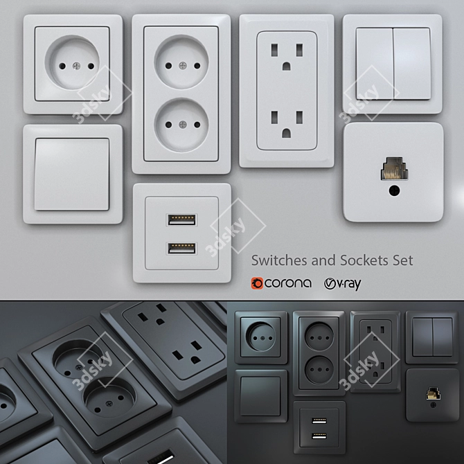 Versatile Switches & Sockets Set 3D model image 1