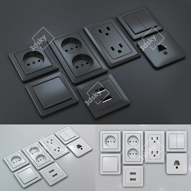 Versatile Switches & Sockets Set 3D model image 2