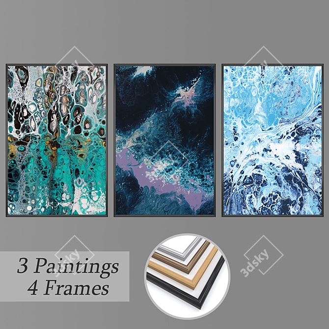 Artistic Trio: Set of 3 Wall Paintings 3D model image 1