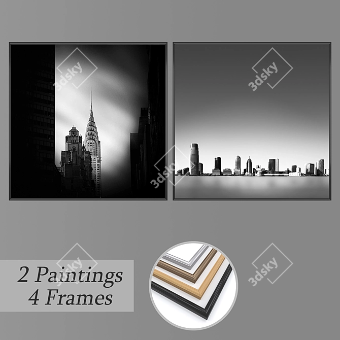 Artful Expression: Set of 2 Wall Paintings 3D model image 1