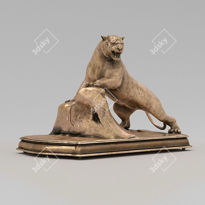 Bronze Roaring Tiger Sculpture 3D model image 1